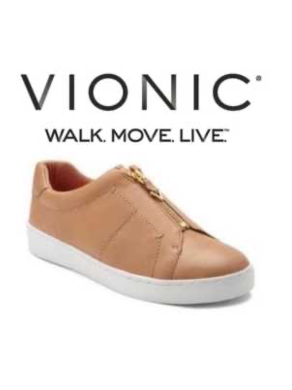 Vionic Men's Zip-Front Leather Sneaker in Tan and White